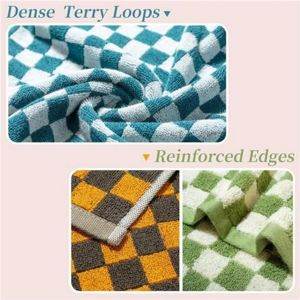 5 Pack Cotton Hand Towels Soft Absorbent Checkered Bathroom Kitchen Gym Spa